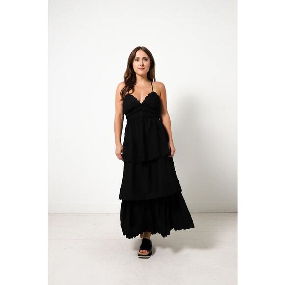 Self-Portrait 3D Flower Tiered Midi Dress Black Lace Strappy Back Size 2 - Picture 2 of 14